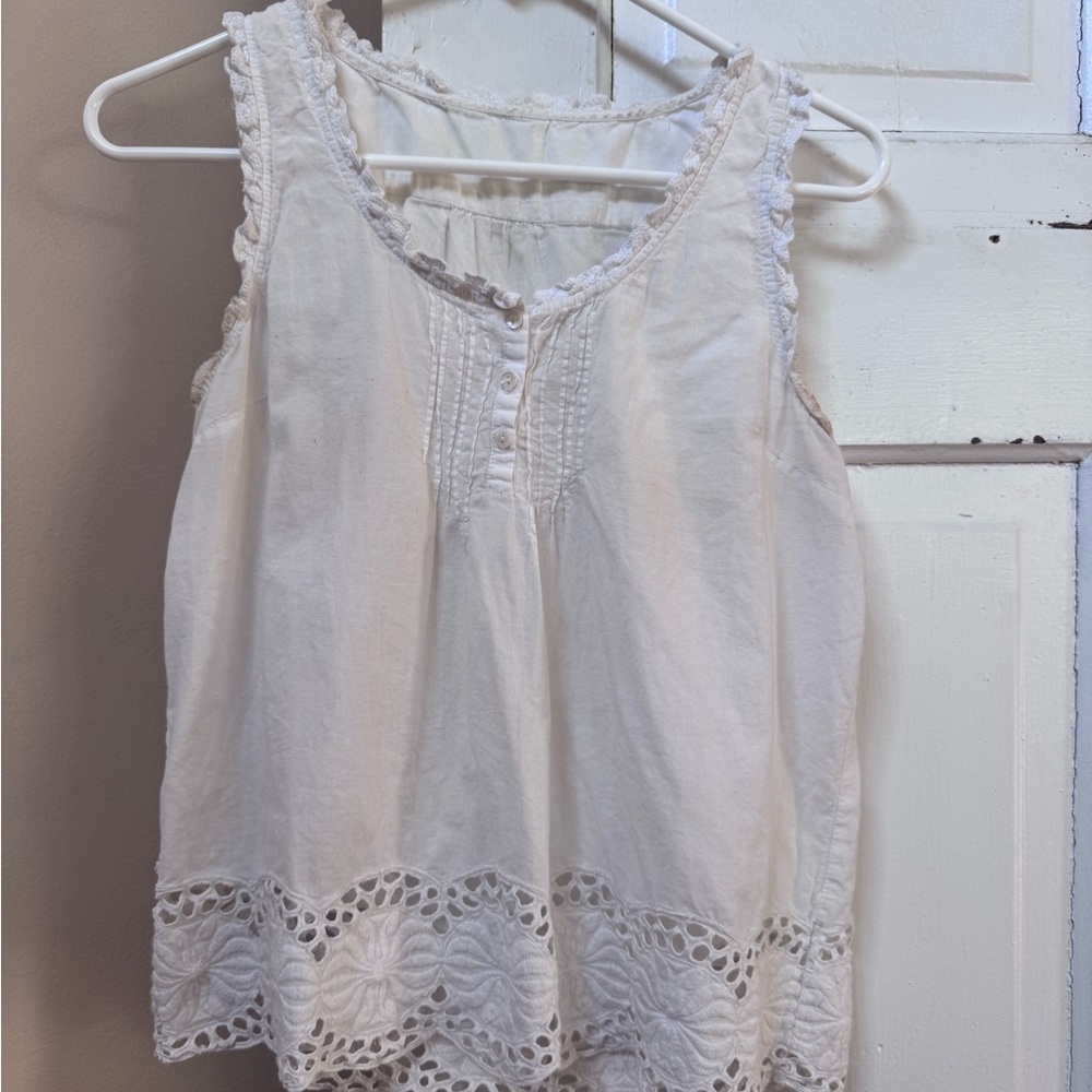 Vintage White Lace Trim Sleeveless Top and Bottom Set